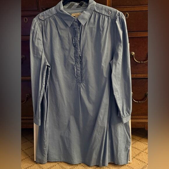 Burberry Brit denim chambray blue tunic shirt with ruffled front  M - Picture 1 of 14